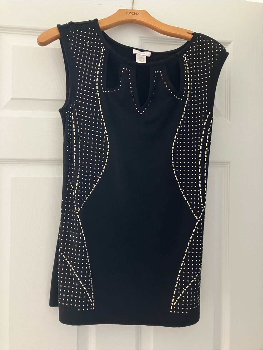 Cache Black Tank with Gold Stud Detailing
